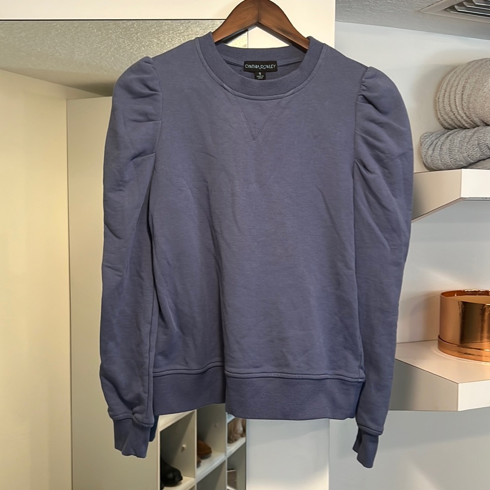 Cynthia Rowley Blue Puff Sleeve Sweatshirt S